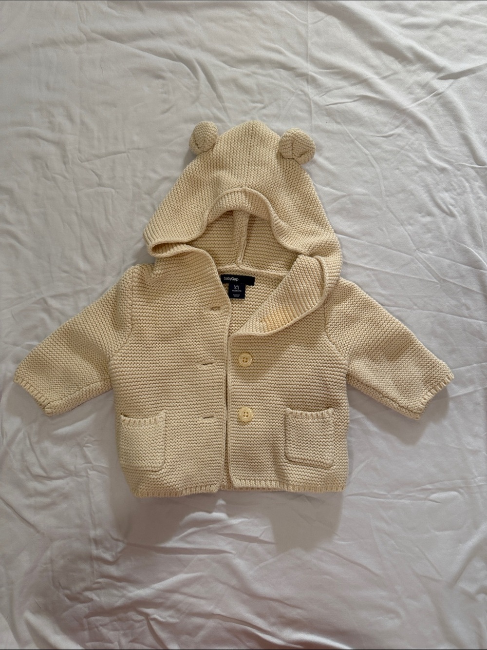 GAP Cream Knit Hooded Baby Cardigan with Bear Ears